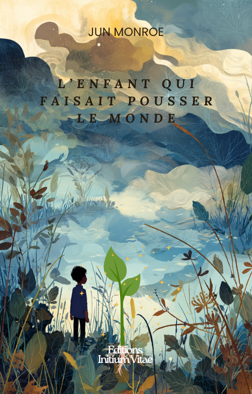 Image de couverture du conte poétique L’enfant qui faisait pousser le monde de Jun Monroe, montrant un enfant contemplatif dans un décor végétal onirique.